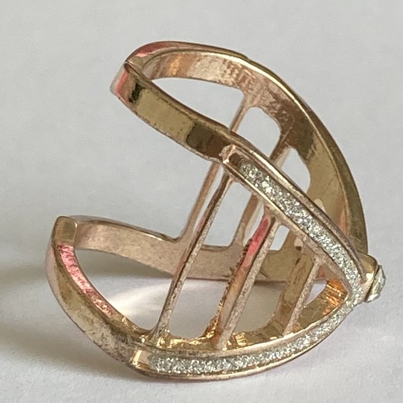 Rose Gold Cubic Zirconia Cocktail Ring Boho Art Deco Size 7 Plated Statement - Picture 6 of 11